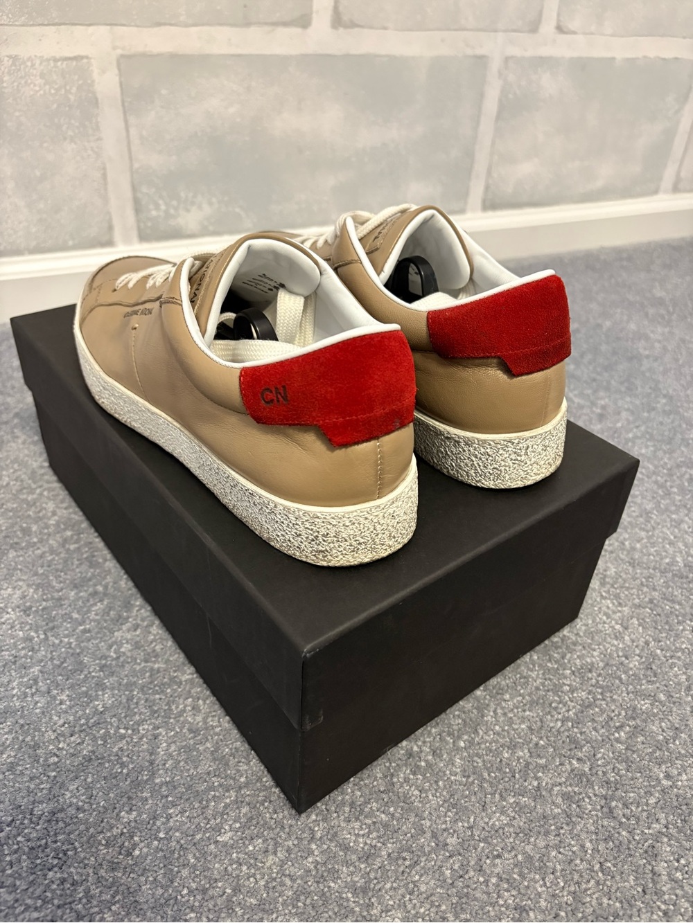 CNC Costume National Tan Leather Low-Top Sneakers with Red Heel Tab Size 41 - Picture 4 of 8